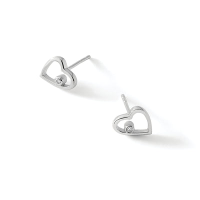 White Ice Sterling Silver Rhodium-plated Diamond Open Heart Post Earrings, 8 x 9mm