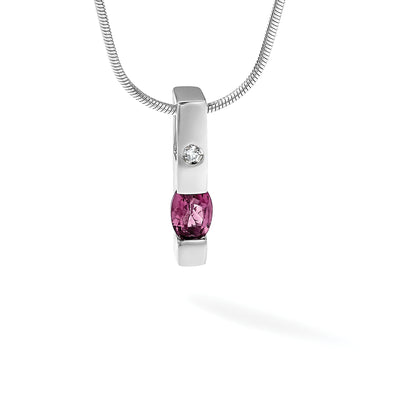 White Ice Sterling Silver Rhodium-plated Diamond and Pink Tourmaline Necklace with Extender