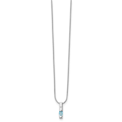White Ice Sterling Silver Rhodium-plated Diamond and Blue Topaz Necklace with Extender, 18 x 0.8mm