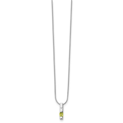 White Ice Sterling Silver Rhodium-plated Diamond and Peridot Necklace with Extender, 18 x 0.8mm