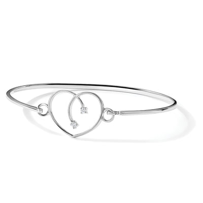 White Ice Sterling Silver Rhodium-plated Diamond Heart Bangle