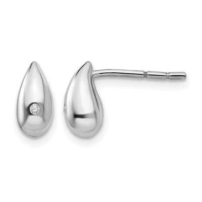 White Ice Sterling Silver Rhodium-plated Diamond Teardrop Post Earrings, 9 x 5mm