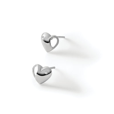 White Ice Sterling Silver Rhodium-plated Diamond Heart Post Earrings, 9 x 10mm