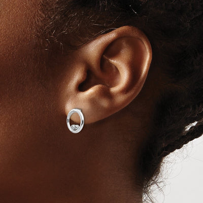 White Ice Sterling Silver Rhodium-plated Diamond Open Circle Post Earrings, 11 x 12mm