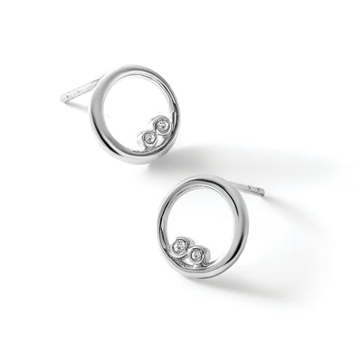 White Ice Sterling Silver Rhodium-plated Diamond Open Circle Post Earrings, 11 x 12mm