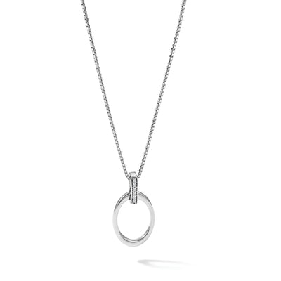 White Ice Sterling Silver Rhodium-plated Diamond Open Oval Necklace with Extender, 20 x 15mm