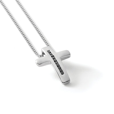 White Ice Sterling Silver Rhodium-plated Black Diamond Cross Necklace with Extender