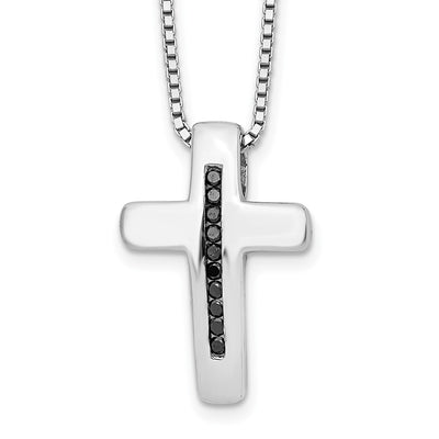 White Ice Sterling Silver Rhodium-plated Black Diamond Cross Necklace with Extender