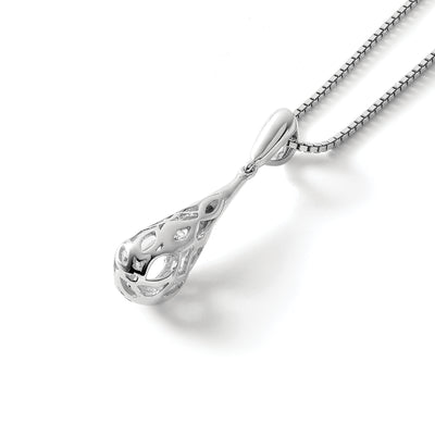 White Ice Sterling Silver Rhodium-plated Diamond Filigree Teardrop Necklace with Extender