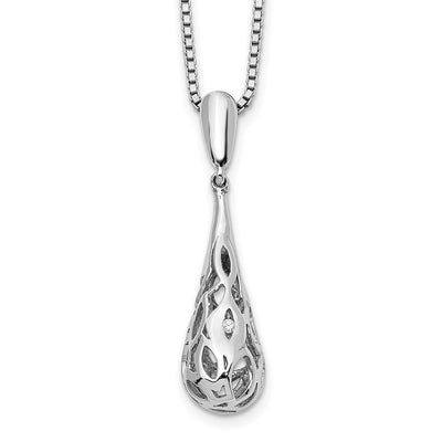 White Ice Sterling Silver Rhodium-plated Diamond Filigree Teardrop Necklace with Extender