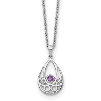 White Ice Sterling Silver Rhodium-plated Amethyst Necklace with Extender