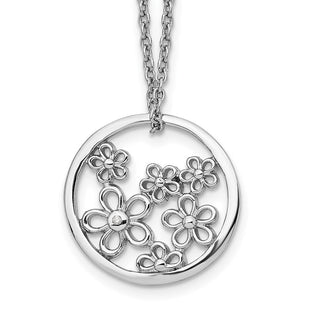 White Ice Sterling Silver Rhodium-plated Diamond Flower Necklace with Extender (Style QW341-18)