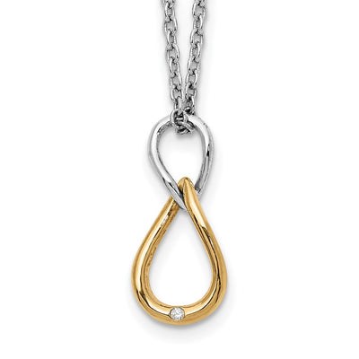 White Ice Sterling Silver Rhodium-plated Gold-tone Diamond Necklace with Extender, 20 x 8mm