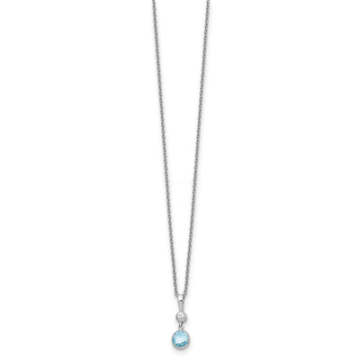 White Ice Sterling Silver Rhodium-plated Blue Topaz and Diamond Necklace with Extender, 18 x 6mm