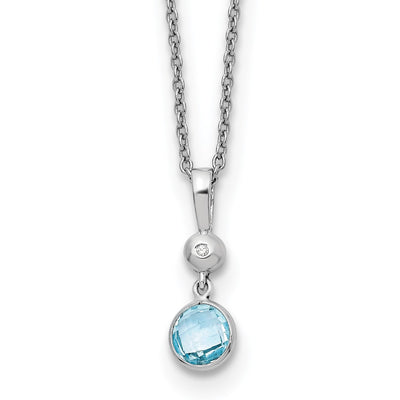 White Ice Sterling Silver Rhodium-plated Blue Topaz and Diamond Necklace with Extender, 18 x 6mm