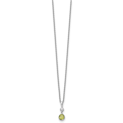 White Ice Sterling Silver Rhodium-plated Diamond and Peridot Necklace with Extender, 18 x 1.25mm