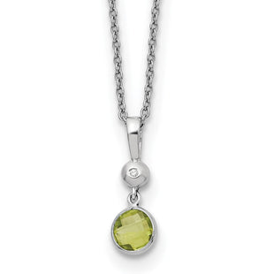 White Ice Sterling Silver Rhodium-plated Diamond and Peridot Necklace with Extender (Style QW359PE-18)