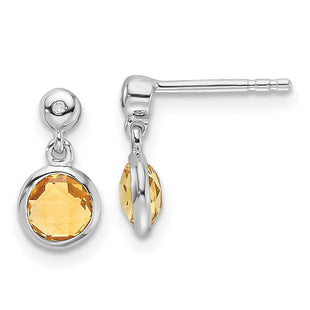 White Ice Sterling Silver Rhodium-plated Diamond and Citrine Post Dangle Earrings (Style QW360CI)