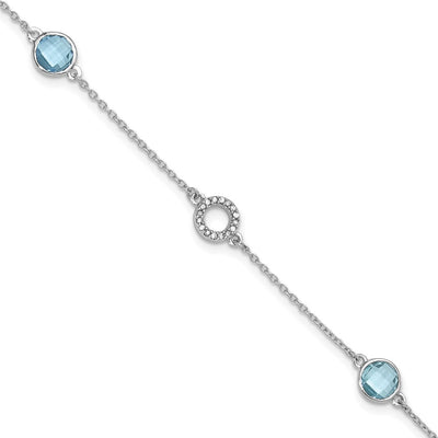 White Ice Sterling Silver Rhodium-plated Blue Topaz and Diamond Bracelet with Extender