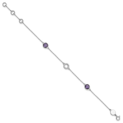 White Ice Sterling Silver Rhodium-plated Diamond and Amethyst Bracelet plus extender