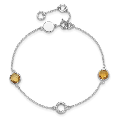 White Ice Sterling Silver/Rhodium-plated Diamond and Citrine Bracelet plus extender