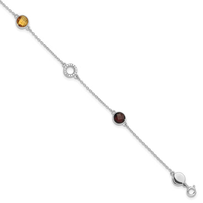 White Ice Sterling Silver Rhodium-plated Diamond, Citrine, Garnet Bracelet plus Extender