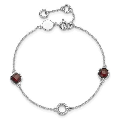 White Ice Sterling Silver Rhodium-plated Diamond and Garnet Bracelet plus extender