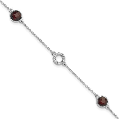 White Ice Sterling Silver Rhodium-plated Diamond and Garnet Bracelet plus extender