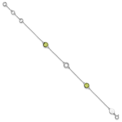 White Ice Sterling Silver Rhodium-plated Diamond and Peridot Bracelet plus Extender