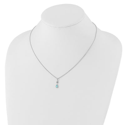 White Ice Sterling Silver Rhodium-plated Diamond and Blue Topaz Necklace with Extender, 18 x 1.25mm
