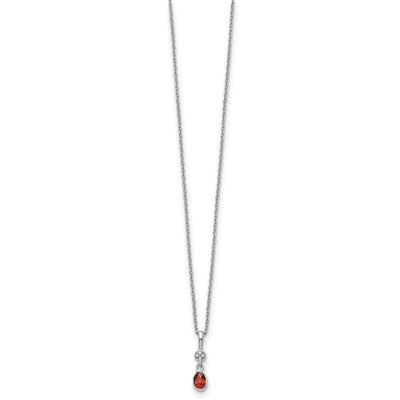 White Ice Sterling Silver Rhodium-plated Diamond and Garnet Necklace with Extender, 18 x 1.25mm
