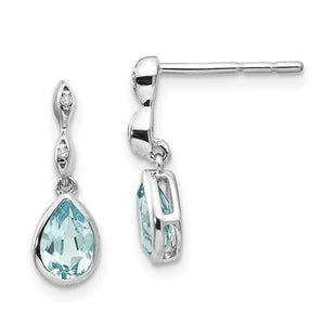 White Ice Sterling Silver Rhodium-plated Blue Topaz and Diamond Post Dangle Teardrop Earrings (Style QW370)