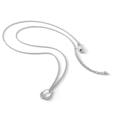 White Ice Sterling Silver Rhodium-plated Diamond Open Oval Necklace with Extender, 20 x 10mm