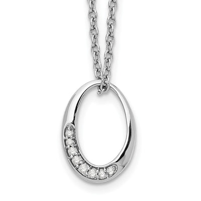 White Ice Sterling Silver Rhodium-plated Diamond Open Oval Necklace with Extender, 20 x 10mm