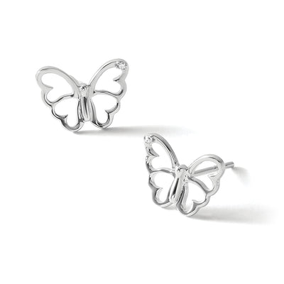 White Ice Sterling Silver Rhodium-plated Diamond Butterfly Post Earrings, 10 x 13mm