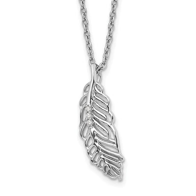 White Ice Sterling Silver Rhodium-plated Diamond Feather Necklace with Extender