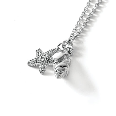 White Ice Sterling Silver Rhodium-plated Diamond Shell and Starfish Necklace with Extender