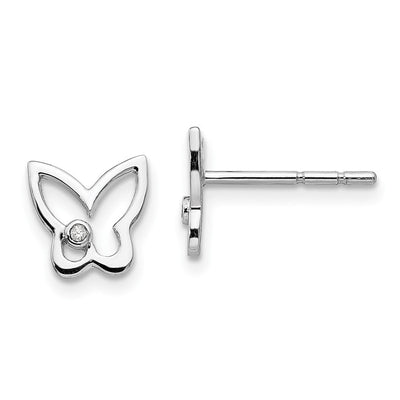 White Ice Sterling Silver Rhodium-plated Diamond Butterfly Post Earrings, 9 x 8mm