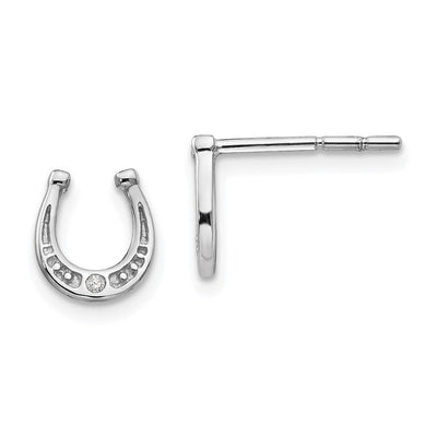 White Ice Sterling Silver Rhodium-plated Diamond Horseshoe Post Earrings, 8.7 x 7.6mm