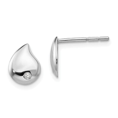 White Ice Sterling Silver Rhodium-plated Diamond Teardrop Post Earrings, 10 x 7.4mm