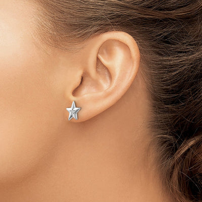White Ice Sterling Silver Rhodium-plated Diamond Star Post Earrings, 10.3 x 10.3mm