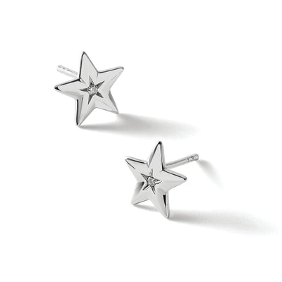 White Ice Sterling Silver Rhodium-plated Diamond Star Post Earrings, 10.3 x 10.3mm