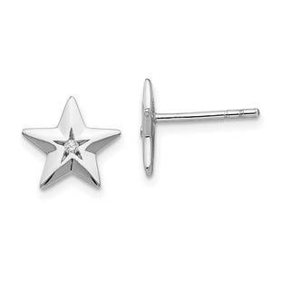 White Ice Sterling Silver Rhodium-plated Diamond Star Post Earrings (Style QW424)