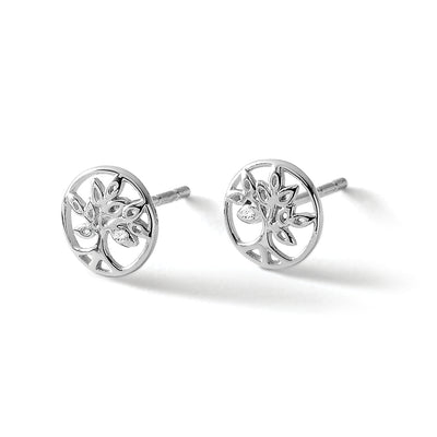 White Ice Sterling Silver Rhodium-plated Diamond Tree Post Earrings