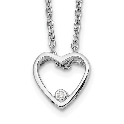 White Ice Sterling Silver Rhodium-plated Diamond Open Heart Necklace with Extender, 20 x 10mm