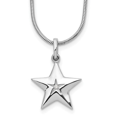 White Ice Sterling Silver Rhodium-plated Diamond Star Necklace with Extender, 20 x 13.8mm