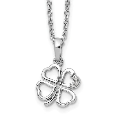 White Ice Sterling Silver Rhodium-plated Diamond Clover Necklace with Extender