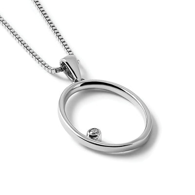 White Ice Sterling Silver Rhodium-plated Diamond Open Oval Necklace with Extender, 20 x 11mm