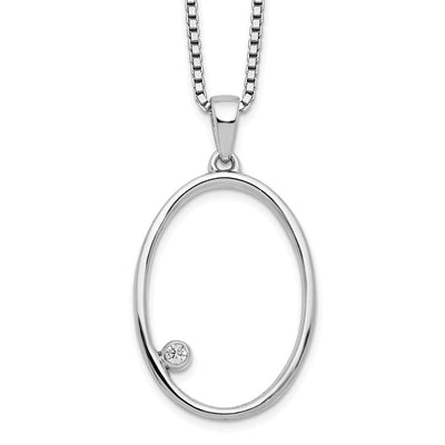 White Ice Sterling Silver Rhodium-plated Diamond Open Oval Necklace with Extender, 20 x 11mm