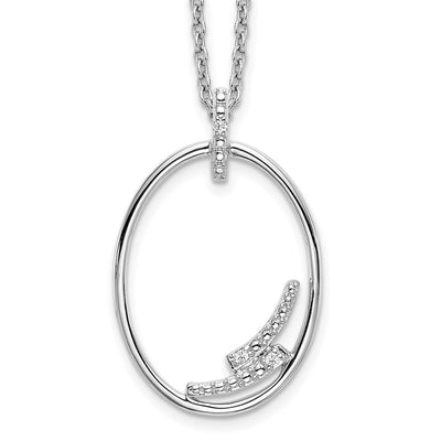 White Ice Sterling Silver Rhodium-plated Diamond Open Oval Necklace with Extender, 20 x 16.5mm
